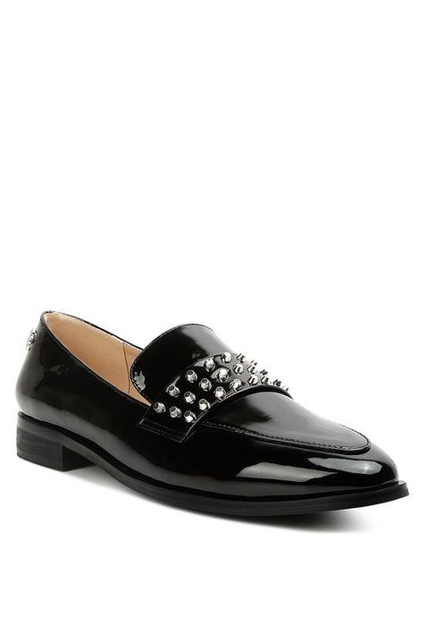 Black Meanbabe Semicasual Stud Detail Patent Loafers