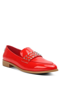 Red Meanbabe Semicasual Stud Detail Patent Loafers