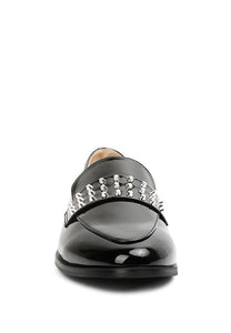 Black Meanbabe Semicasual Stud Detail Patent Loafers