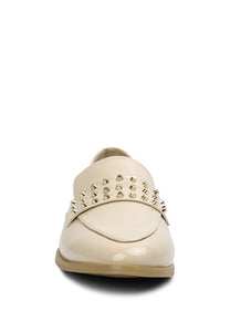 Beige Meanbabe Semicasual Stud Detail Patent Loafers