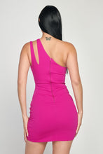 Fuchsia Luxe Asymmetrical One Shoulder Cut-Out Mini Dress