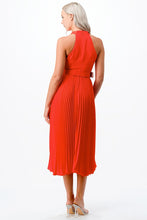 Orange Cross Over Pleats Midi Dress