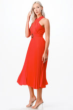 Orange Cross Over Pleats Midi Dress