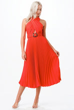Orange Cross Over Pleats Midi Dress
