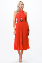 Orange Cross Over Pleats Midi Dress