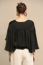 Black Cape Sleeve and Elastic Waist Blouse