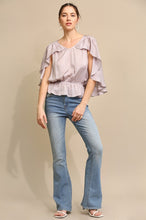 Dusty Lavender Cape Sleeve and Elastic Waist Blouse