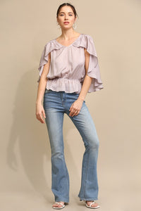 Dusty Lavender Cape Sleeve and Elastic Waist Blouse