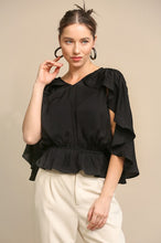 Black Cape Sleeve and Elastic Waist Blouse