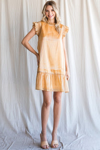 Gold Organza Frilled Neck Dress