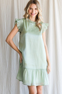 Sage Organza Frilled Neck Dress