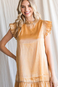 Gold Organza Frilled Neck Dress