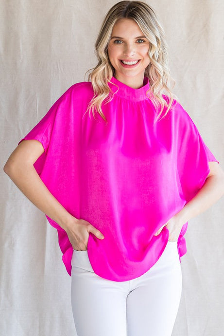 Hot Pink Solid Mock Neck Top