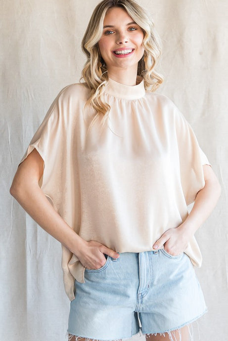 Champagne Solid Mock Neck Top