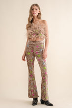 Beige Velvet Feather Crop Top Pants Set