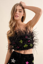 Black Velvet Feather Crop Top Pants Set