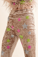 Beige Velvet Feather Crop Top Pants Set