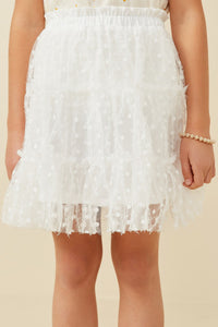 Off White Girls Flocked Polka Dot Ruffled Mesh Skirt