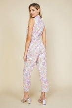 Lavender Woven Twill Floral Zip-Up Jumpsuit