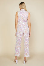 Lavender Woven Twill Floral Zip-Up Jumpsuit