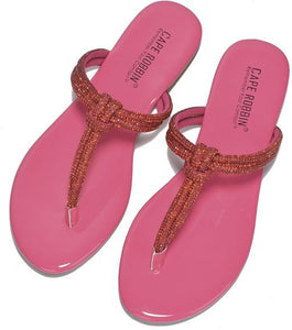 Pink Womens Rhinestone Strap Slide On Thong Sandals