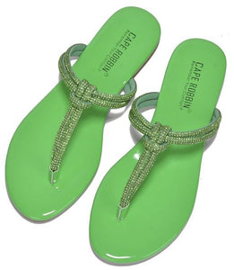 Green Womens Rhinestone Strap Slide On Thong Sandals