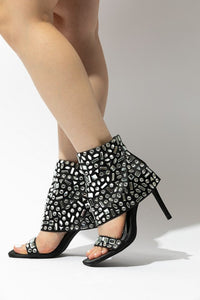 Black Geometry Rhinestone Stiletto Heels Sandals