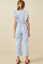 Blue Checkered Embroidered Ruffle Sleeveless Jumpsuit