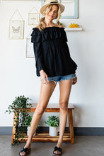 Black Solid Long Sleeve Off Shoulder Ruffle Top