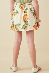 Ivory Girls Tropical Floral Button Detail Pleated Skirt