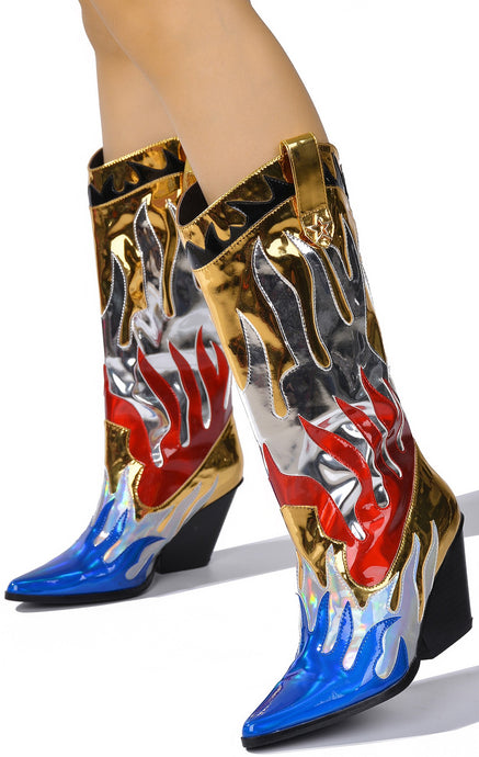 Gold Womens Pointy Toe Knee High Western Boots