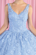 Dusty Blue Sleeveless Floral Embroidery Ballgown