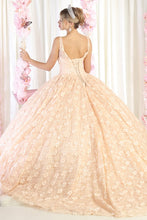 Champagne Sleeveless Floral Embroidery Ballgown