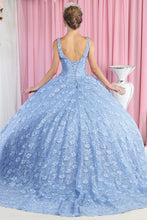 Dusty Blue Sleeveless Floral Embroidery Ballgown