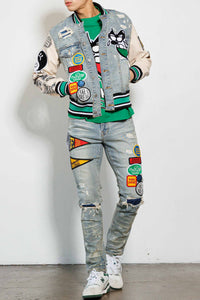 Lt.Sand Tint Spring Break Multi Patches Slim Fit Pants