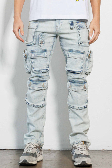 Light Sand Tint Multi Cargo W/Bottom Straight Denim