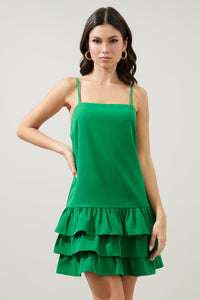 Kelly-Green Chateau Satin One Shoulder Twist Front Midi Dress