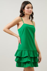 Kelly-Green Chateau Satin One Shoulder Twist Front Midi Dress