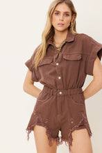 Chocolate Brown Distressed Hem Color Denim Romper