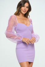 Lavender Mesh Long Sleeve Bodycon Mini Dress