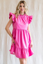 Pink Solid Pleather Ruffled Cap Sleeves Dress