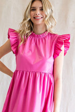 Pink Solid Pleather Ruffled Cap Sleeves Dress