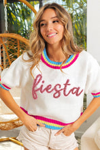 White Metallic Fiesta Letter Short Puff Sleeve Sweater