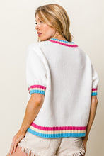 White Metallic Fiesta Letter Short Puff Sleeve Sweater