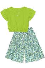 Kiwi Green Girl's 2 Pc Floral Gaucho Pant Set