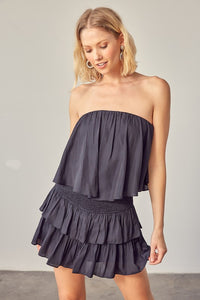 Black Tube Top Ruffle Dress With Shorts