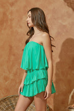 Green Tube Top Ruffle Dress With Shorts