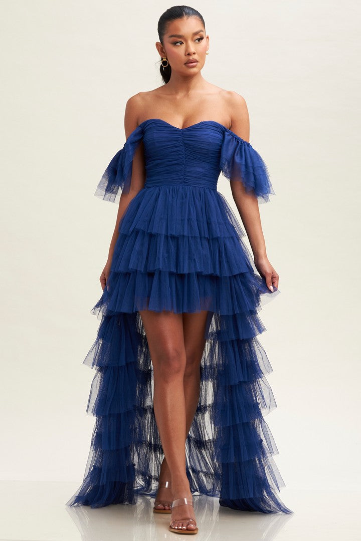 Royal Blue Off S Shirred Ruffle Maxi Dress Aquarius Brand Royal Blue Off S Shirred Ruffle Maxi Dress Aquarius Brand