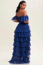 Royal Blue Off S Shirred Ruffle Maxi Dress