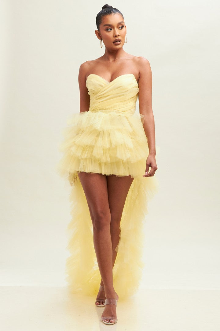 Lt Yellow Tulle Layers Mesh Dress